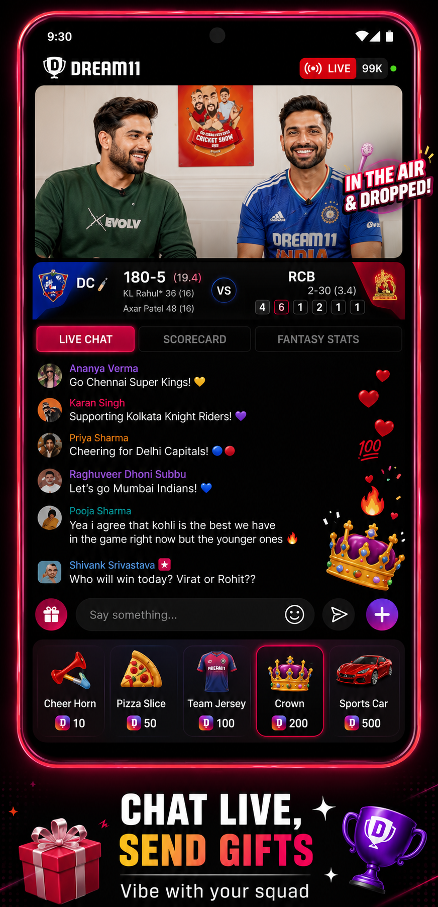 Dream11 App on iPhone — Fantasy Cricket Team Builder